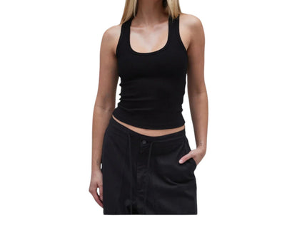 Cyrus Ribbed Scoop Neck Sleeveless Black Stretch Tank Top XS, S, M, L, XL