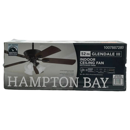 Hampton Bay Glendale III 52 in. LED Indoor Matte Black Ceiling Fan with Light