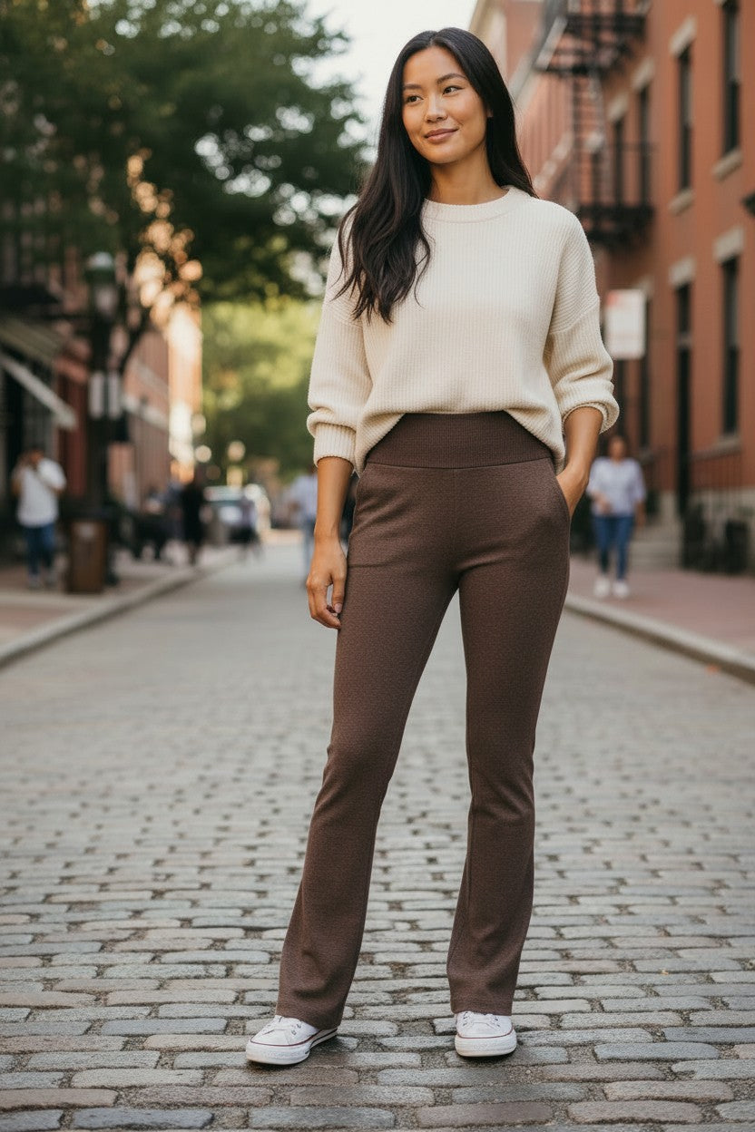 Kirkland Signature Women's Brown Stretch Brushed Mini Flare Yoga Pant w/ Pockets
