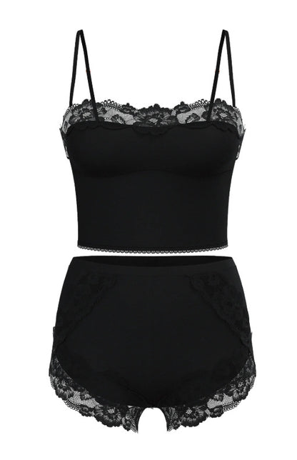 Victoria's Secret Modal Soft & Lace Trim Straight-Neck Cami Set Black Medium