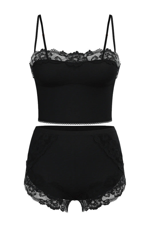 Victoria's Secret Modal Soft & Lace Trim Straight-Neck Cami Set Black Medium