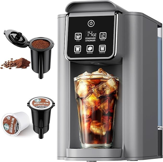 KIDISLE Hot & Iced Coffee Maker Single Serve Coffee Maker for K Cup and Grounds