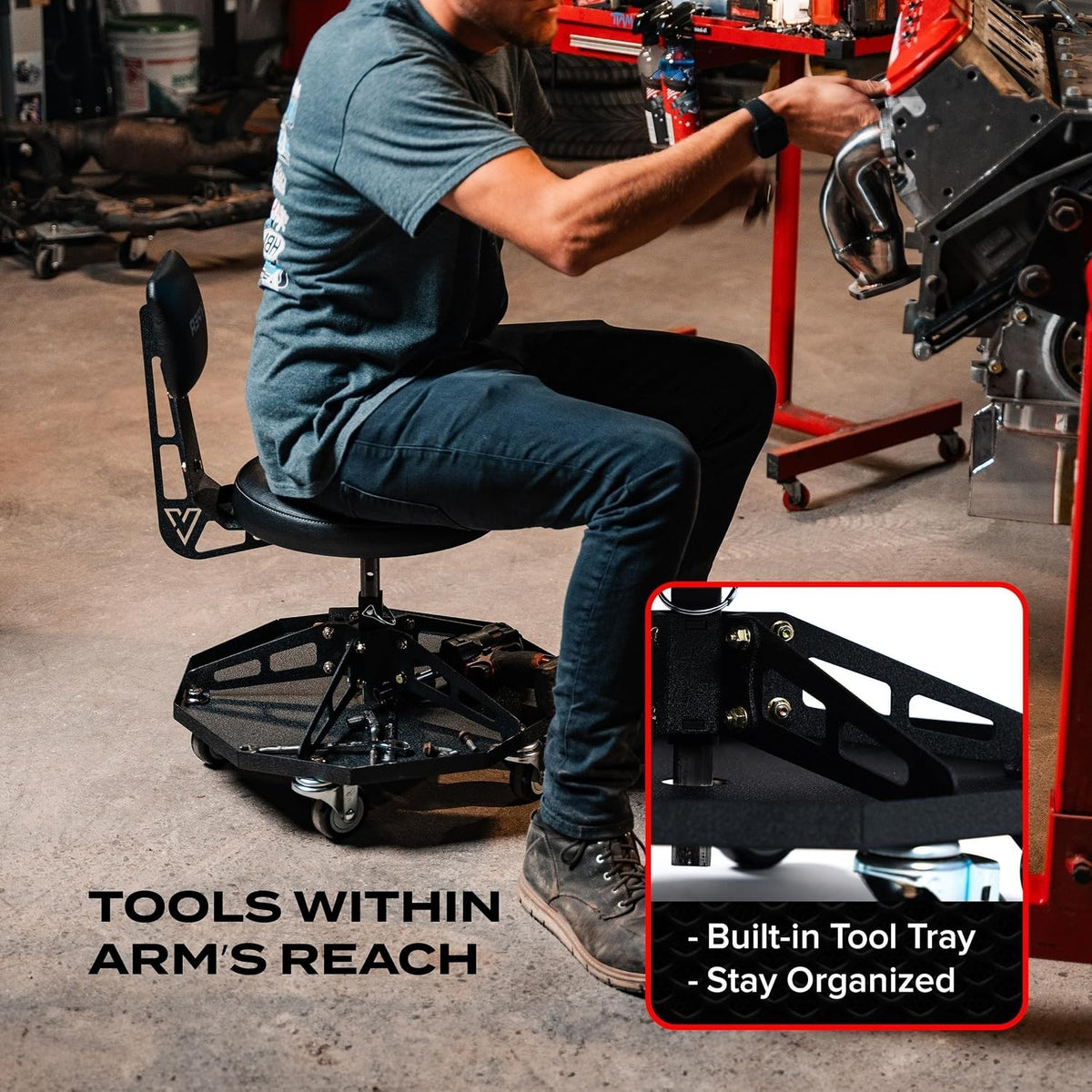Vyper Robust Steel Sport Shop Chair for Mechanics, Automotive, DIY - 300 lb C...