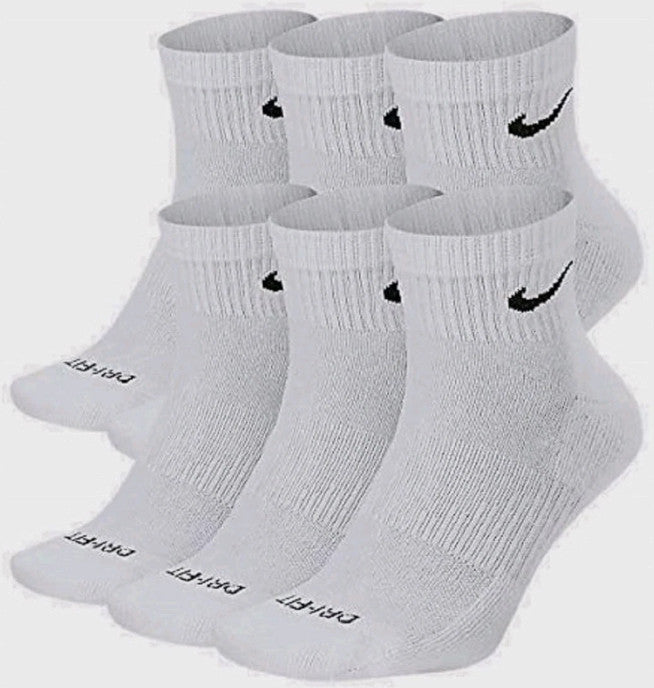 Nike Everyday Plus Ankle Dri-Fit Socks SX6899-100 (WMN 6-10/MEN 6-8) (6 Pairs) M