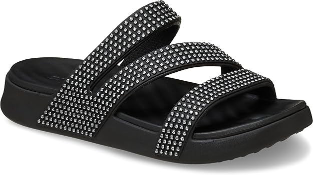 Crocs Getaway Gems Strappy Black Rhinestone Slide Sandals Womens 9 - 212584-001