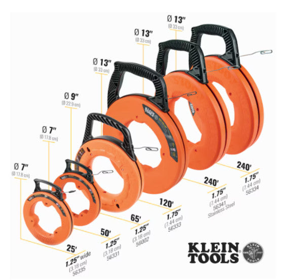 Klein Tools Precision 50 Foot Steel Fish Tape - Laser Etched Measurements