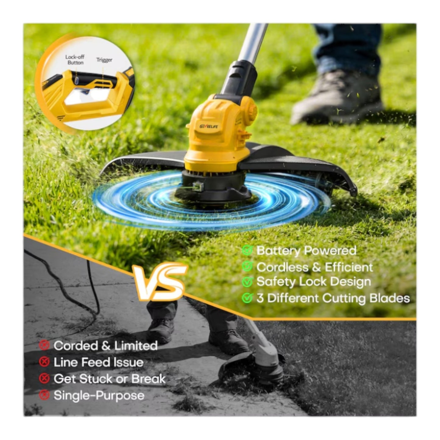 GEVEELIFE Brushless Electric Weed Wacker String Trimmer Weed Eater and Edger 15"