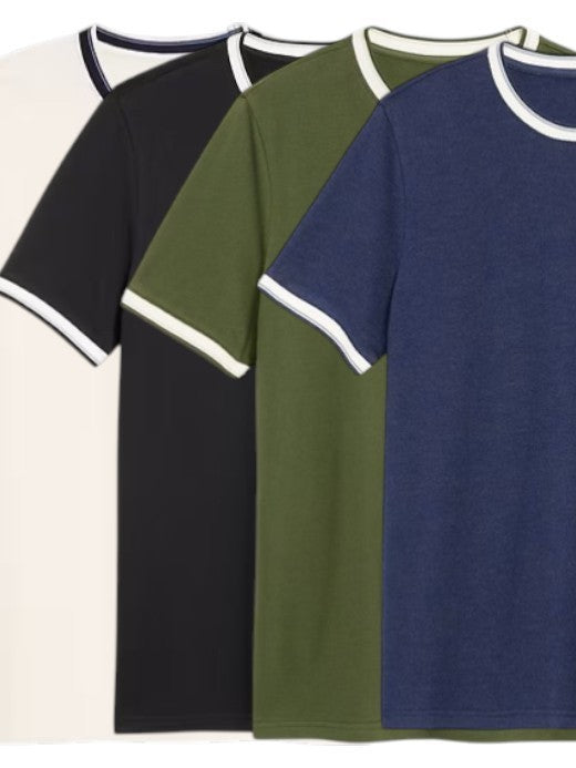 OLD NAVY Men's Crew Neck Trim Ringer Pique T-Shirt Tee NWT, Many colors & Sizes