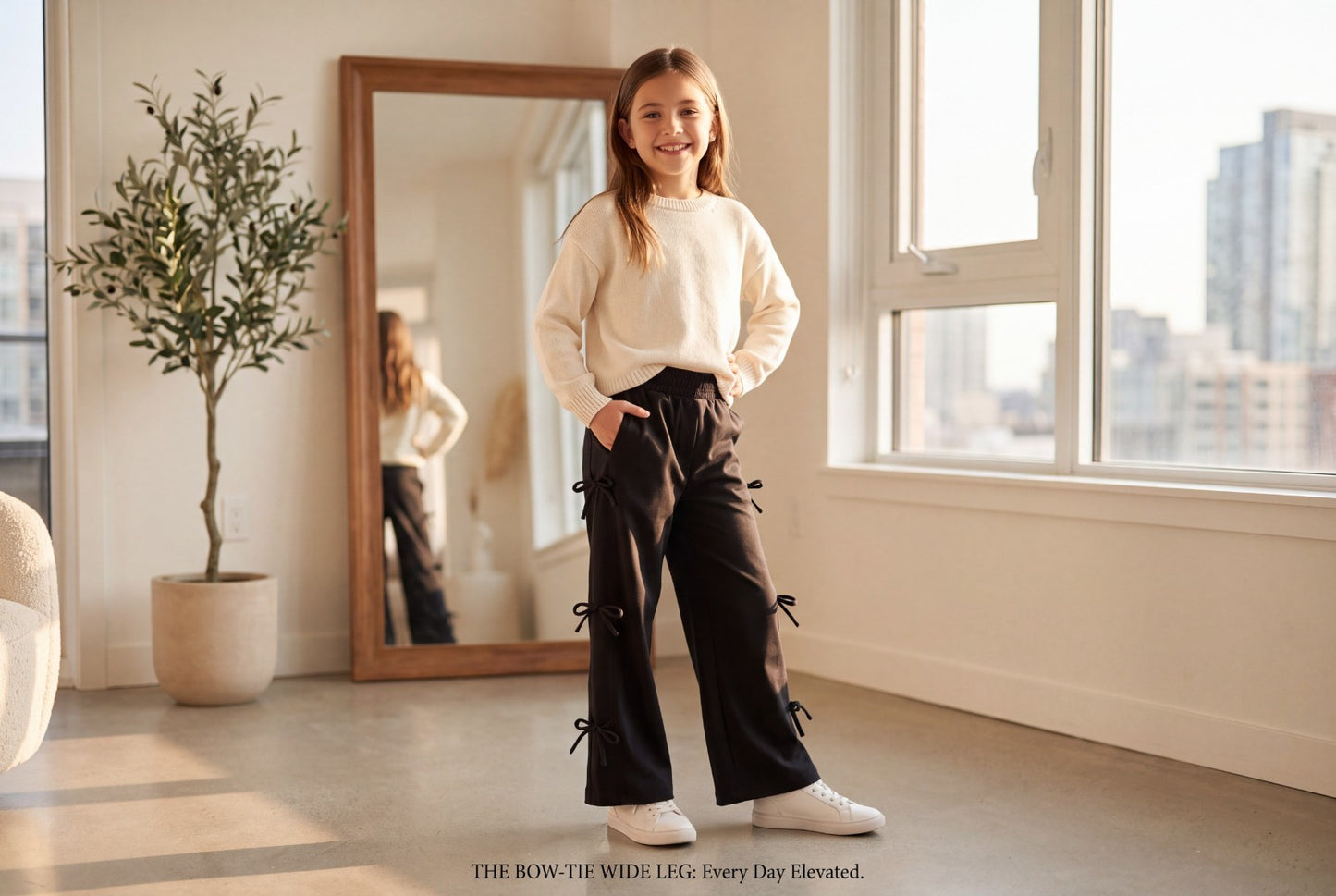 Girls ShoSHo Black Flare Leg Leggings with Bows Down the Sides