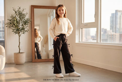 Girls ShoSHo Black Flare Leg Leggings with Bows Down the Sides