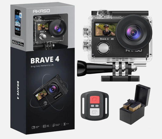 AKASO Brave 4 4K 20MP Underwater WiFi Action Camera with Accessories - Black