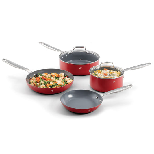 Guy Fieri's Flavortown 6-Piece Ceramic Cookware Set, 8" & 10.2" Frypans, 2QT Sau
