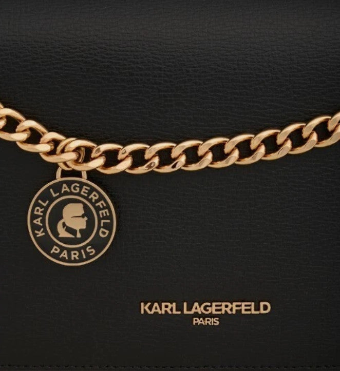 KARL LAGERFELD Paris Lourdes leather chain strap crossbody bag - BLACK