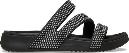 Crocs Getaway Gems Strappy Black Rhinestone Slide Sandals Womens 9 - 212584-001