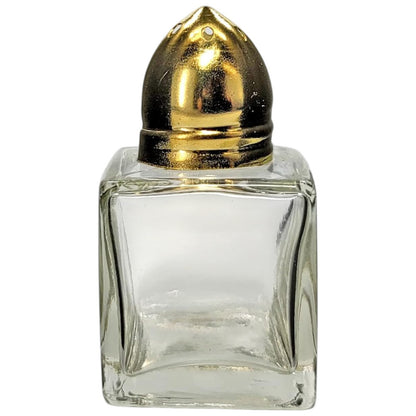 Clear Glass Mini Cube Salt & Pepper Shakers with Gold-tone Tops - 1/2 ounce each