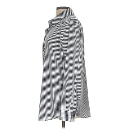 DKNY Shirt Mens Black & White Pinned Stripe Button Up Long Sleeve 100% Polyester