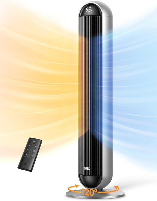 42" Oscillating Standing Tower Fan and Heater Combo, 29ft/s, Standing Fans, 120°
