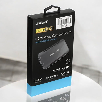 Inland HDMI Video Capture Device With 1080P 60Hz Loop Out Open Box