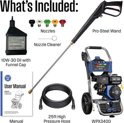 Westinghouse WPX3400 3400PSI 2.6GPM Gas Power Washer w/ Sprayer Wand & 5 Nozzles
