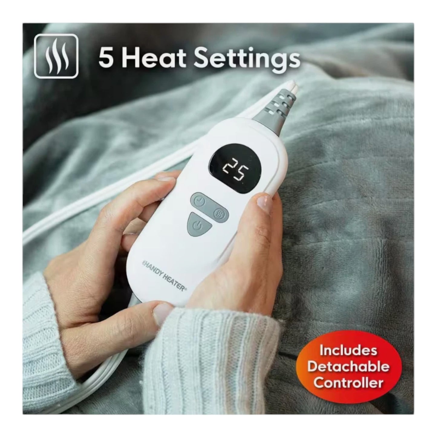 Throw Grey Plush Electric Heated Blanket, 5 Heat Settings, Auto Shut-Off, 50x60