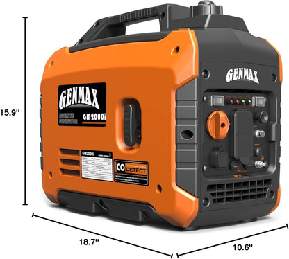 GENMAX Portable Inverter Generator, 2000W Ultra Quiet Gas Engine, EPA Compliant