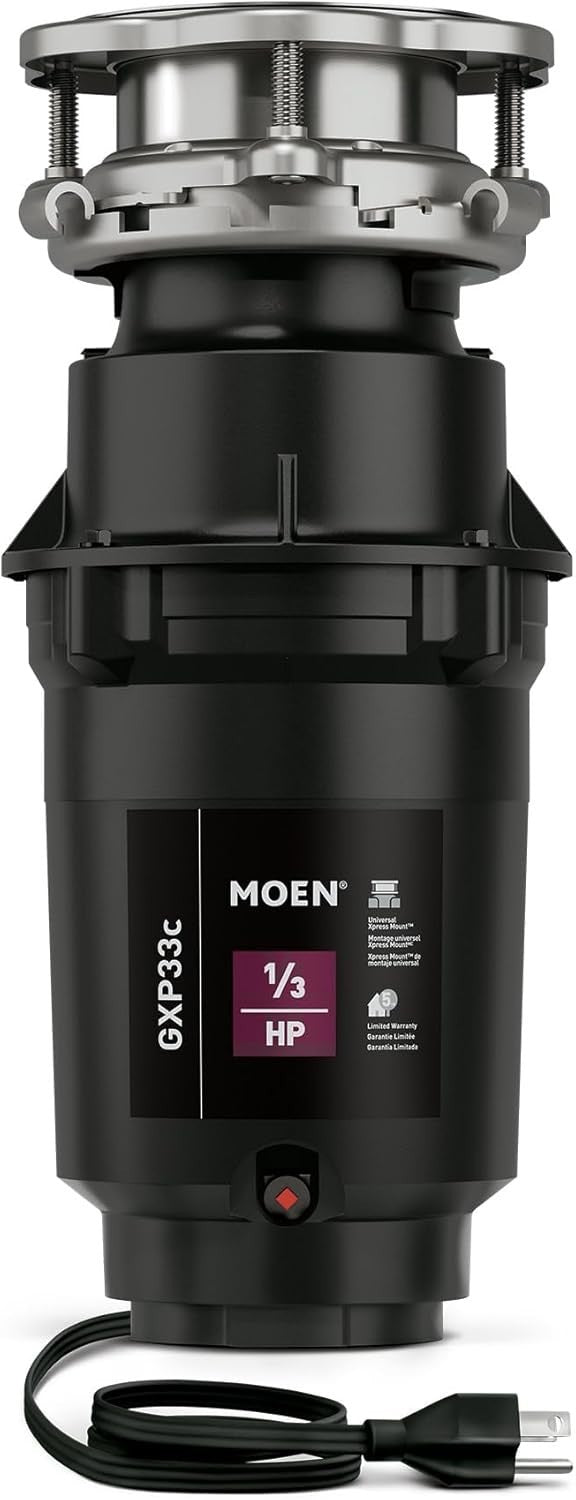 Moen The Lite GXP33c PRO Compact Garbage Disposal for Kitchen Sink 1/3 HP Black