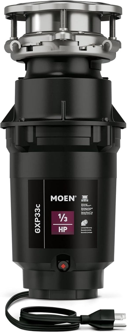 Moen The Lite GXP33c PRO Compact Garbage Disposal for Kitchen Sink 1/3 HP Black