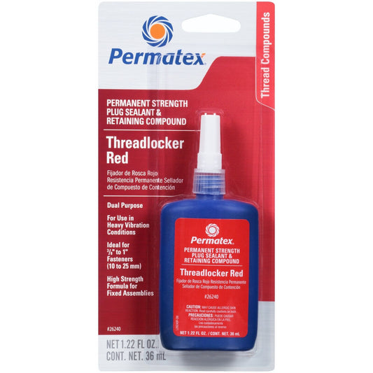 Permatex 26240 Permanent Strength Threadlocker Red, 36 ml Bottle