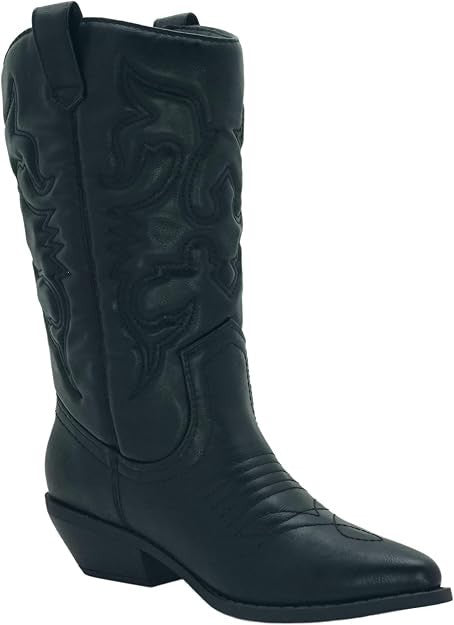Soda Reno Western Cowgirl Cowboy Pointed Toe Mid Calf Black Boots Women
