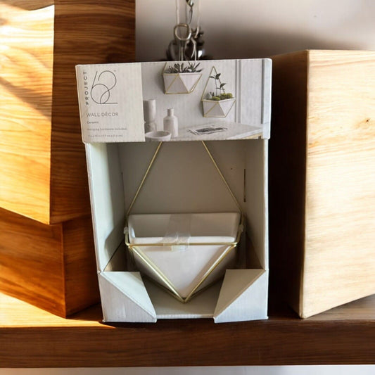 Project 62 Ceramic Geometric Hanging Wall Decor for Succulents White/Gold, NIB