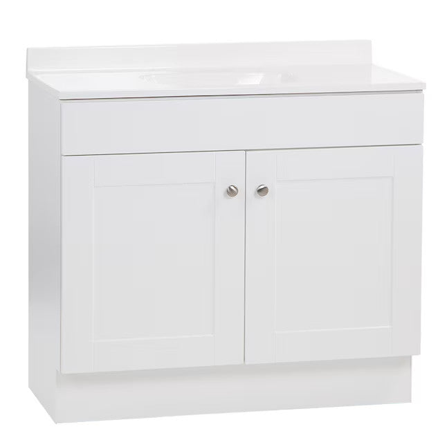Project Source Dover 36 in White Single Sink Bathroom Vanity with White Top