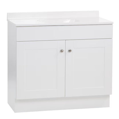 Project Source Dover 36 in White Single Sink Bathroom Vanity with White Top