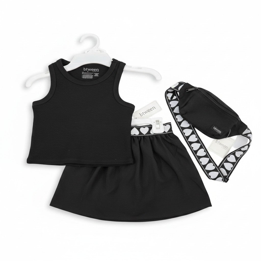 btween Active Black Tank Top & Pleated Skort Set, Girls