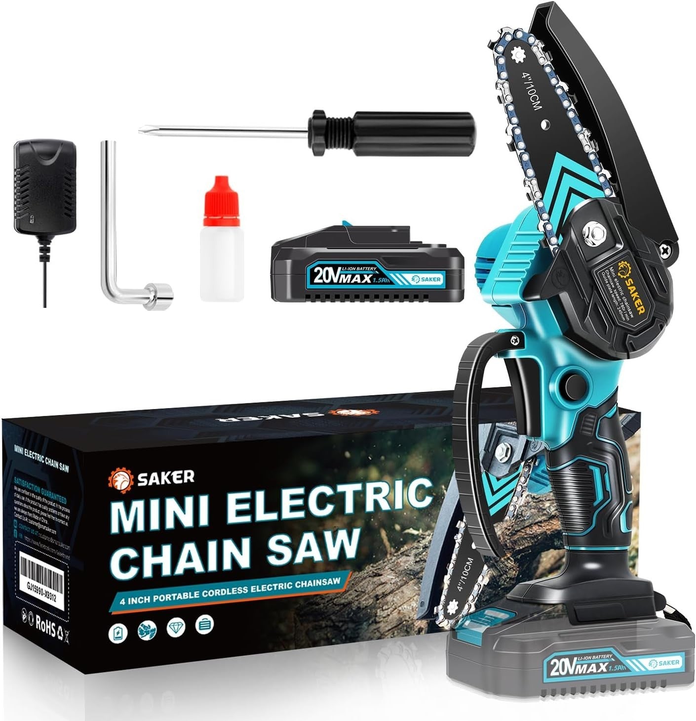Saker 4" Mini Chainsaw, Portable Electric Chainsaws Cordless Handheld - Blue