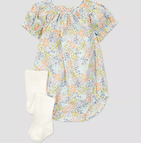 NWT Carter's Just One You Baby Girls' 2pc Floral Romper w/ Tights - Blue