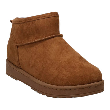 SO Lupita Chestnut or  Black Women's Faux Suede Ankle Pull On Cozy Mini Boots
