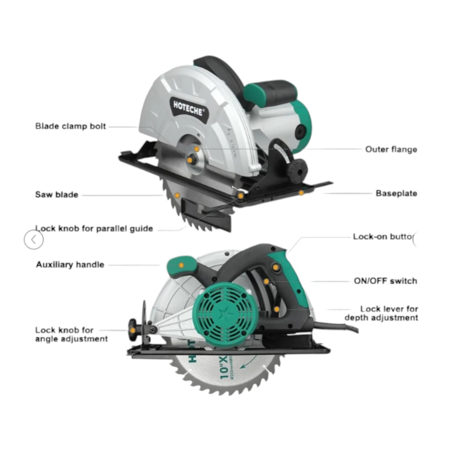 Hoteche Circular Saw 4-HP Compact Portable Table Saw with Saw Blade 10 & 12 inch