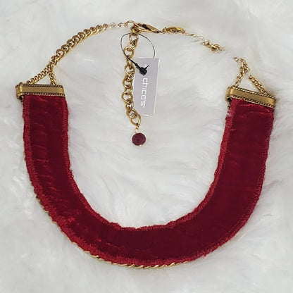 GOLDTONE RED BIB NECKLACE