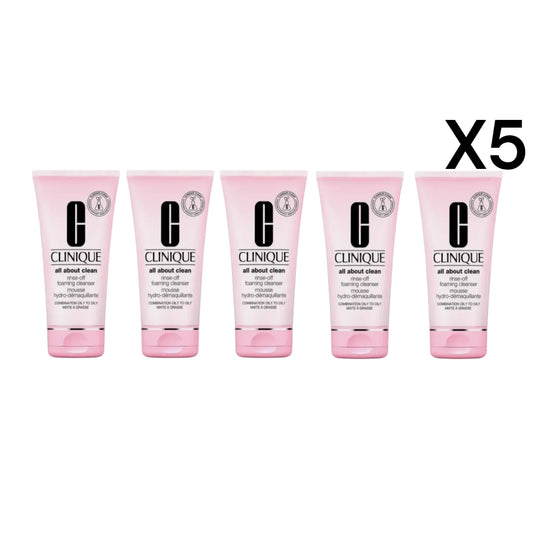 5 x Clinique All About Clean Rinse-Off Foaming Cleanser 1 oz / 30 ml each