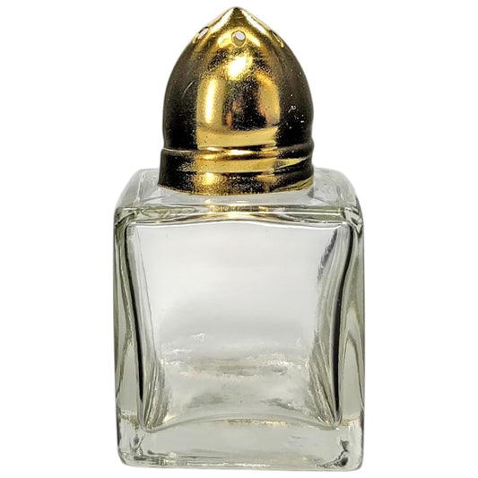 Clear Glass Mini Cube Salt & Pepper Shakers with Gold-tone Tops - 1/2 ounce each