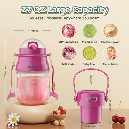 Portable Blender, Prasky Personal Blenders for Shakes and Smoothies with 27oz