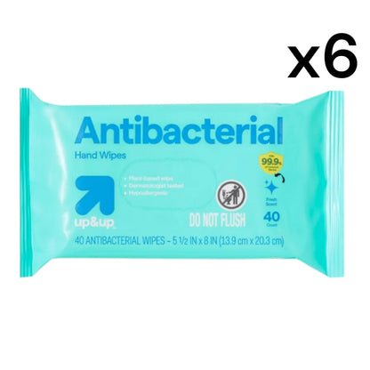 Antibacterial Hand Wipes, Fresh Scent Wipes, Hand Sanitizer Wipes, 40ct 6-pack