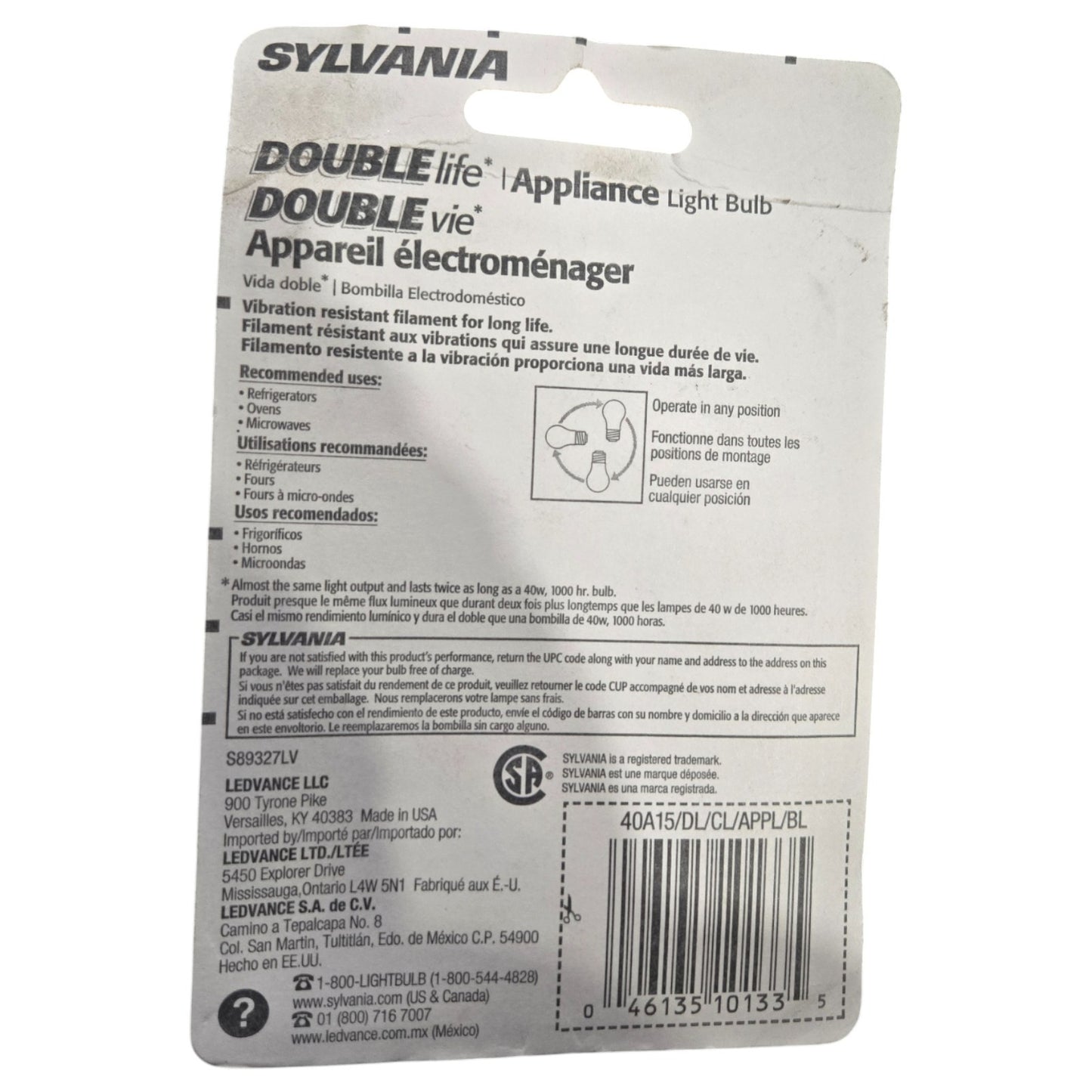 Sylvania 40W A15 Daylight Incandacsent Ceiling Fan Refrigerator Light Bulb