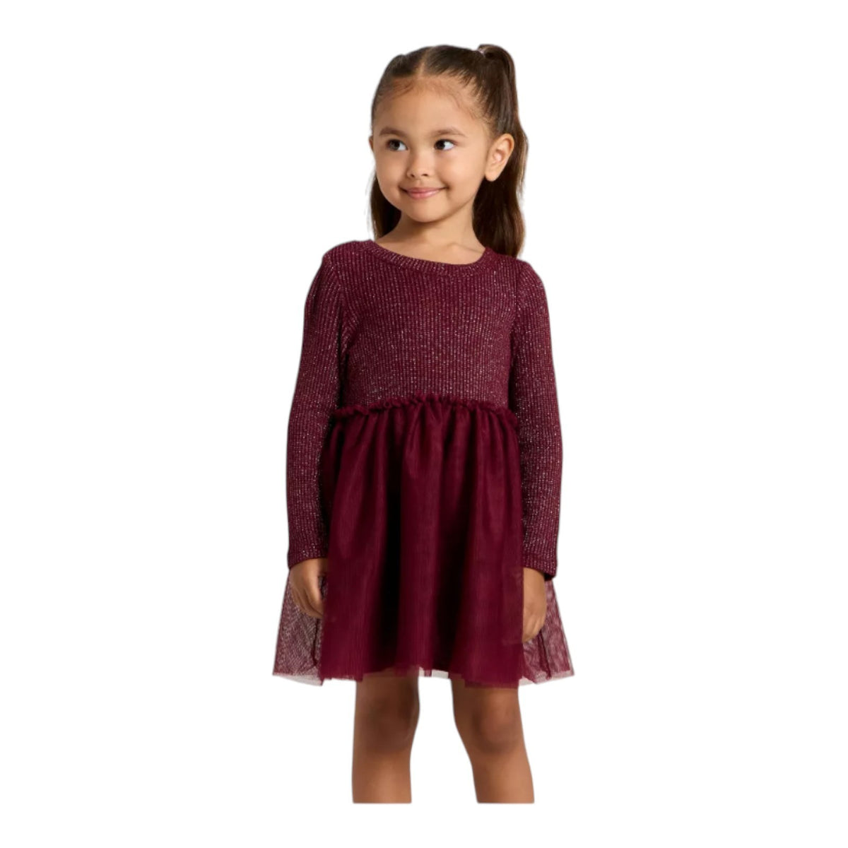 Toddler Girls' Long Sleeve Sparkle Ribbed Tulle Dress - Cat & Jack