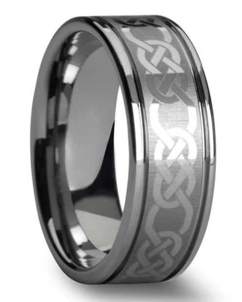 8mm Tungsten Celtic Knot Band w/ Step Edge