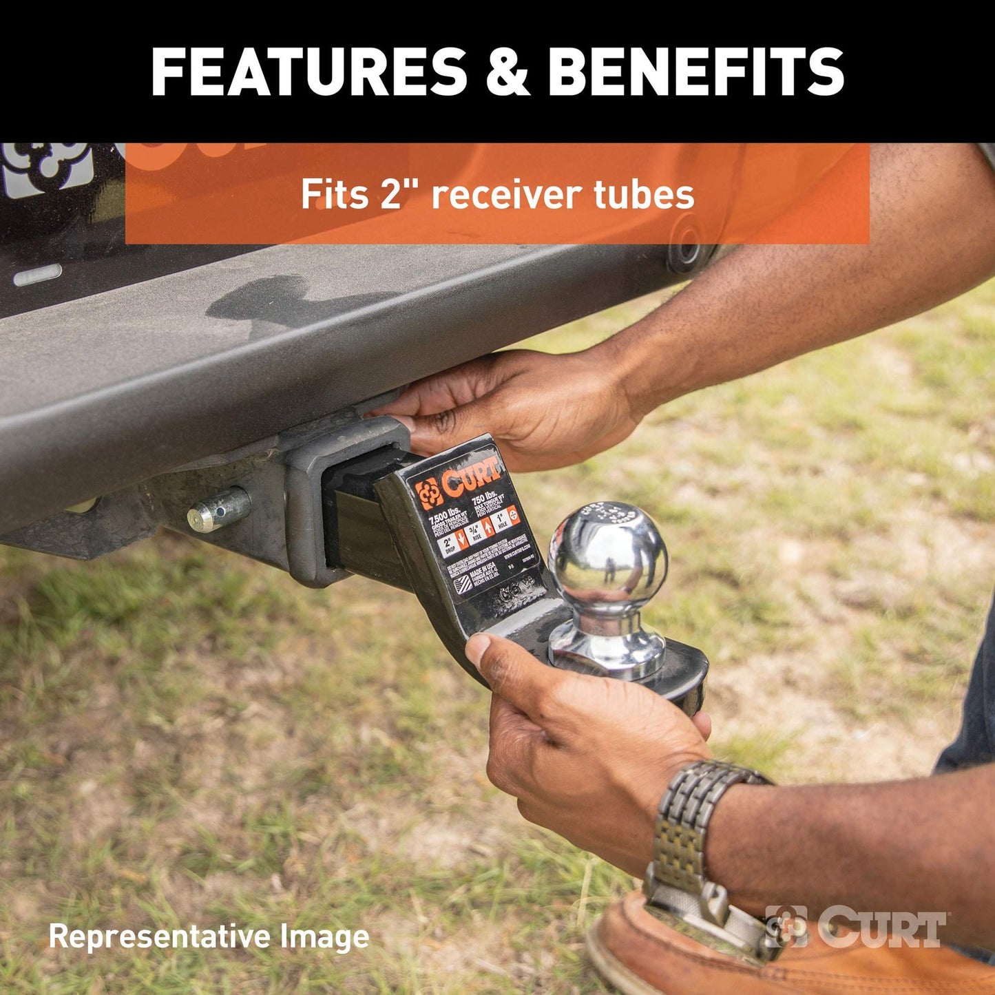 CURT 45141 Trailer Hitch Mount, 2-Inch Ball, 2-In Receiver, 7,500 lbs, 2" Drop