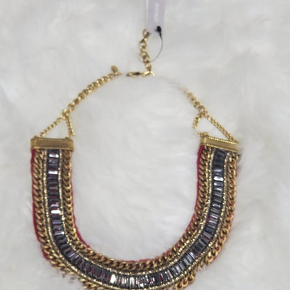 GOLDTONE RED BIB NECKLACE