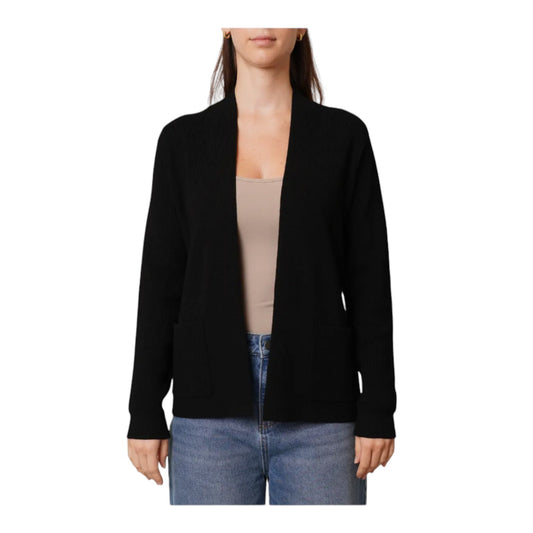 Cyrus Cardigan Womens Black Waffle Knit Open Front Longline Cozy Preppy Soft