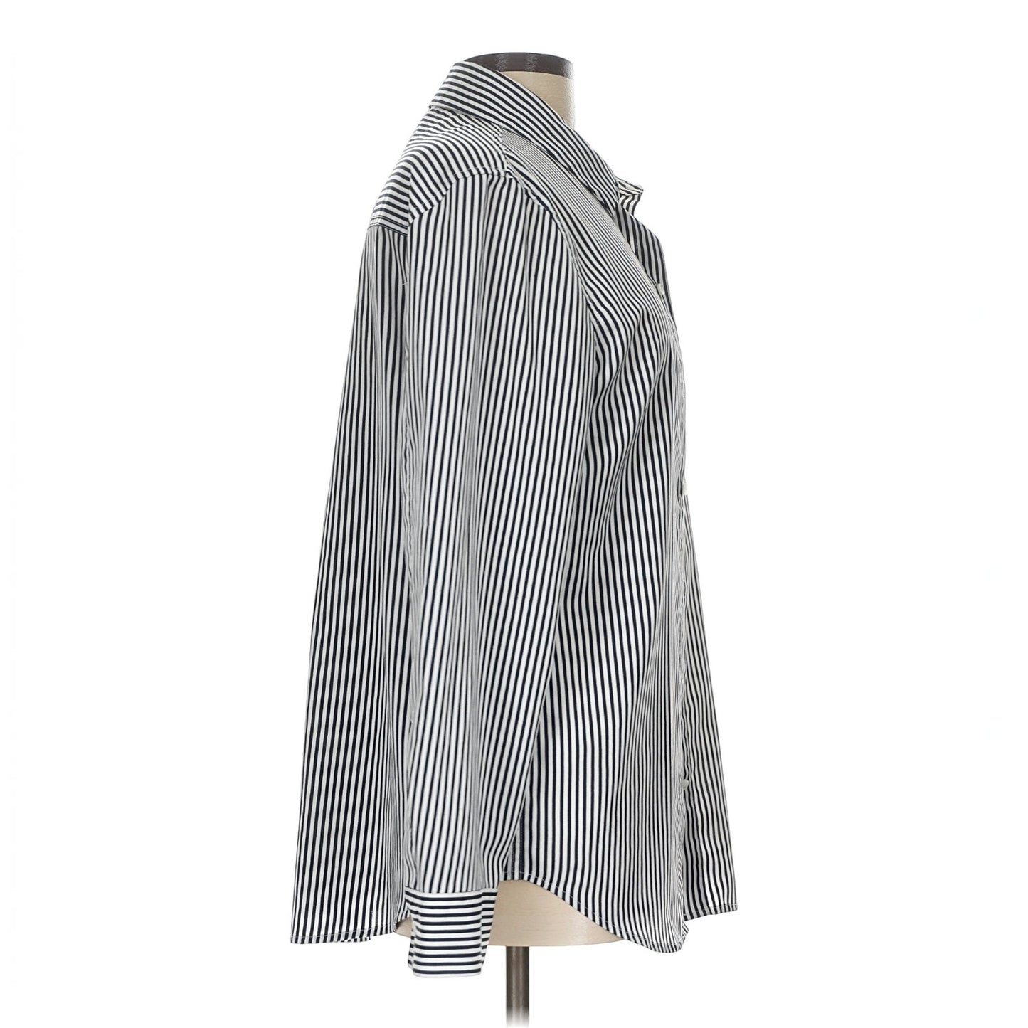 DKNY Shirt Mens Black & White Pinned Stripe Button Up Long Sleeve 100% Polyester