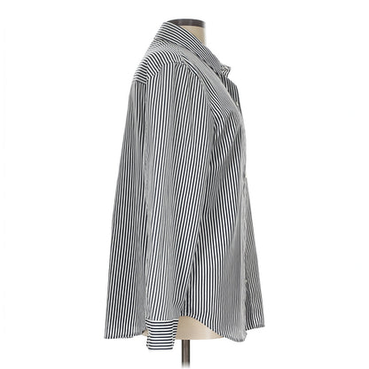 DKNY Shirt Mens Black & White Pinned Stripe Button Up Long Sleeve 100% Polyester